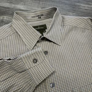 Ermenegildo Zegna Gray Tan Grid Check Plaid Mens M Long‎ Sleeve Button Up Shirt